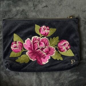 Floral Embroidered Clutch - Black and Pink